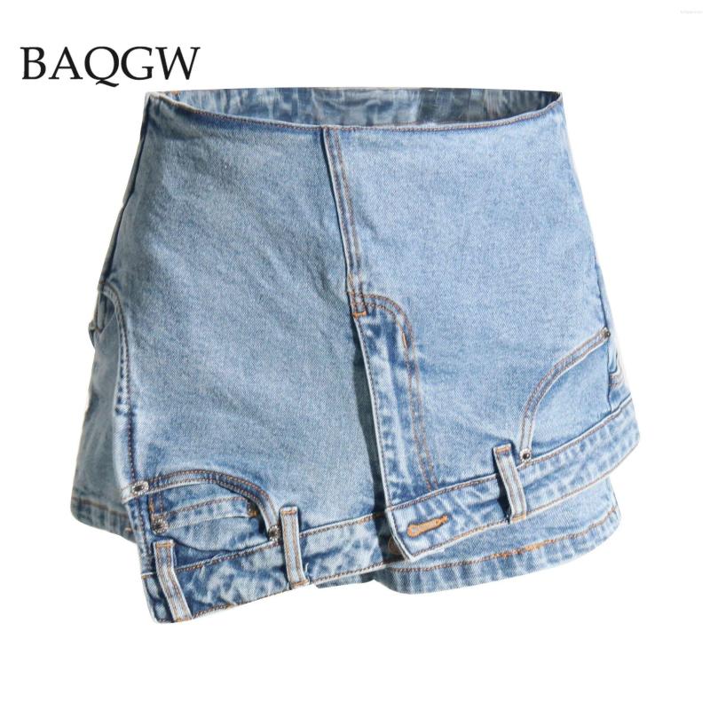 

Skirts Designer Denim Solid Shorts For Women High Waist Patchwork Irregular Hem Streetwear Jeans Short Pants Female Clothing, Black