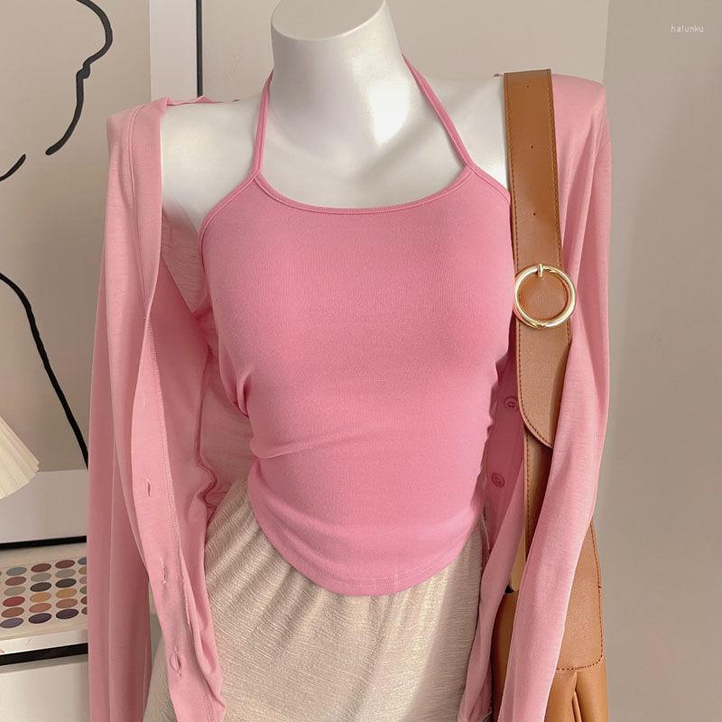 

Women's Tanks Cute Tops Halter Camis Women's T-Shirt Sleeveless Summer Clothes For Girl 2023 Corset Top Female Cropped Ins Students Pink, Black