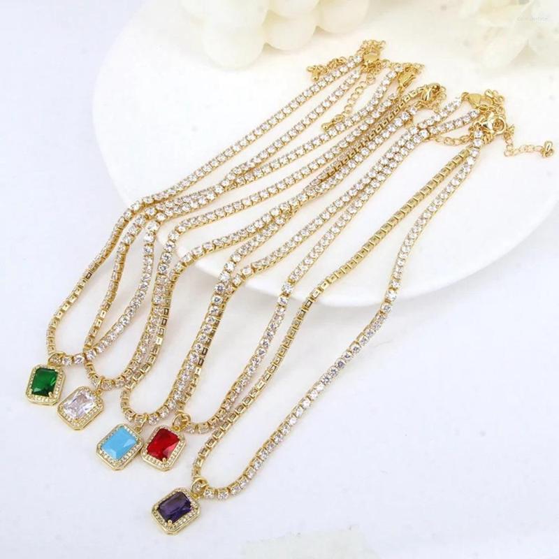 

Pendant Necklaces 5PCS Gorgeous Tennis Chain Necklace Colorful Crystal Zirconia Square Golden Choker Charm Jewelry