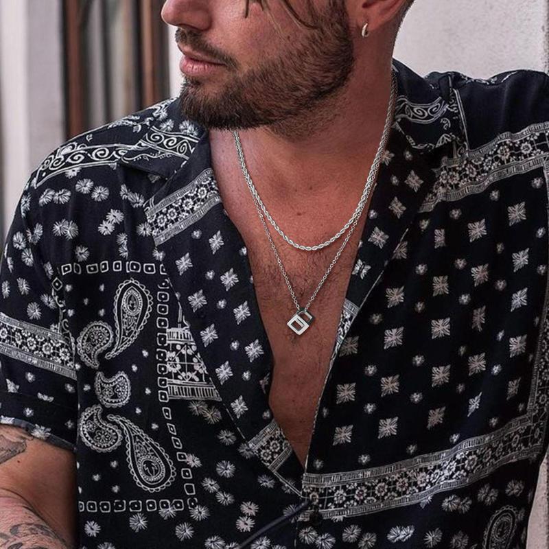 

Chains Waterproof Stainless Steel Hollow Cubic Pendant Necklaces For Men Layered Stacking Rope Cuban Figaro Link Chain Collar