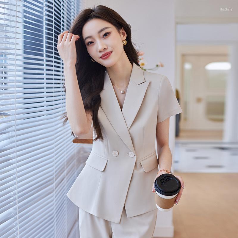 

Women' Two Piece Pants Summer Short Sleeve Formal Pantsuits With And Jackets Coat For Women Business Work Wear Professional Blazers, Black blazer coat