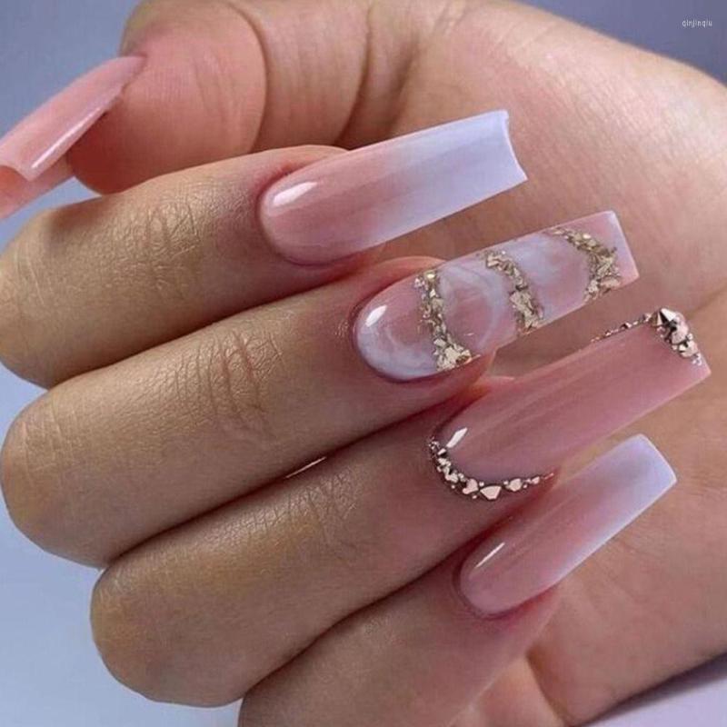 

False Nails Detachable Press On French Wearable Full Cover Fake Square Head Medium Length T-shape