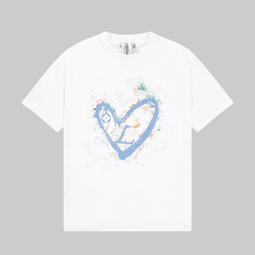 

Men's T-shirt designer multiple styles color lettering casual summer 100% cotton breathable anti-wrinkle men's and women's same style Heart shape, 1#