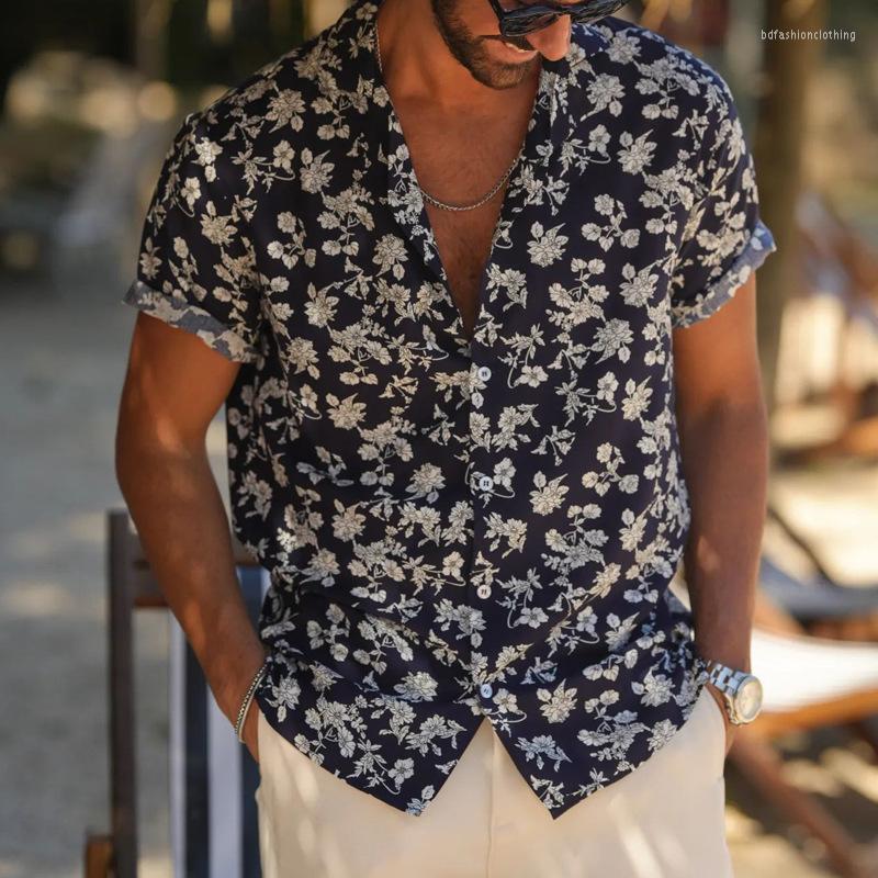 

Men's Casual Shirts Europe And The United States Flower Shirt 2023 Summer Men's Full Print Short Sleeve Cardigan, Mixed