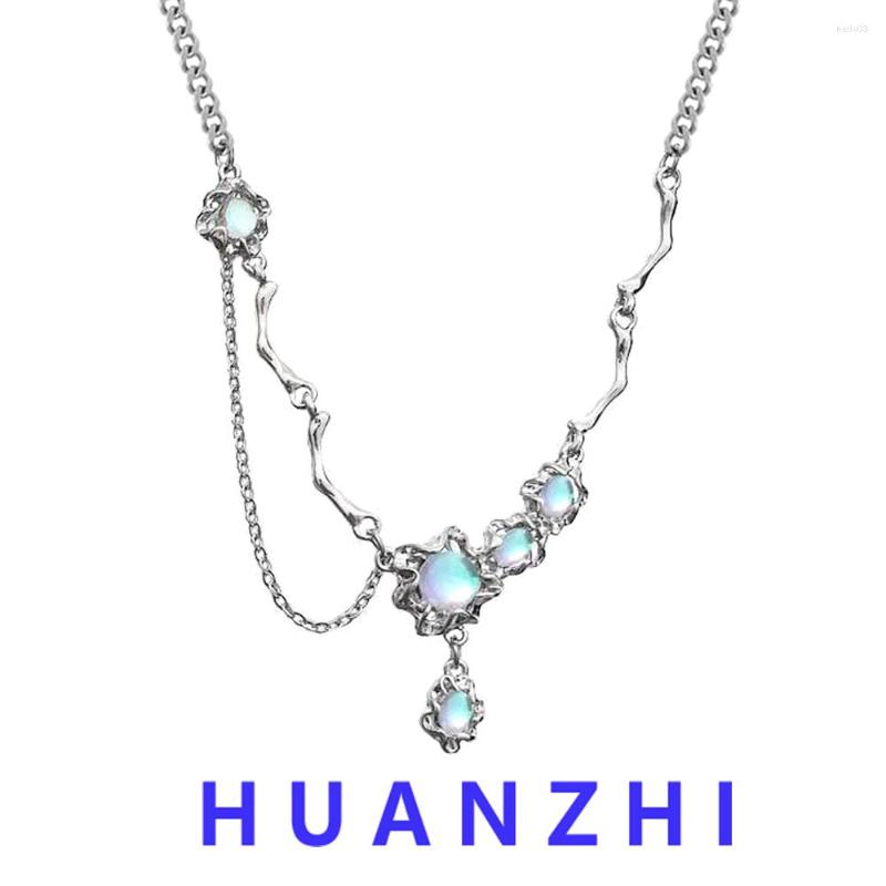 

Pendant Necklaces Punk Moonlight Stone Necklace Silver Color Geometric Tassel Clavicle Chain For Women Anniversary Jewelry HUANZHI 2023