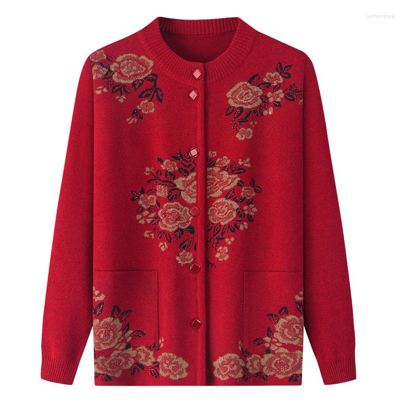 

Women's Knits Wear Sweater Cardigan Middle Aged And Elderly Female Autumn Winter Loose Coat Fashion Tops Mom Clothes Grandma, Blue