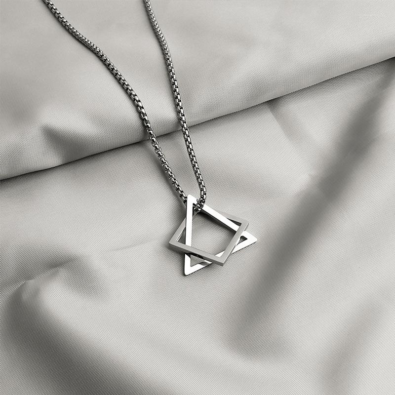 

Chains Ins Style Geometric Pendant Titanium Steel Necklace Triangle Square Combination Simple And Versatile For Men Women