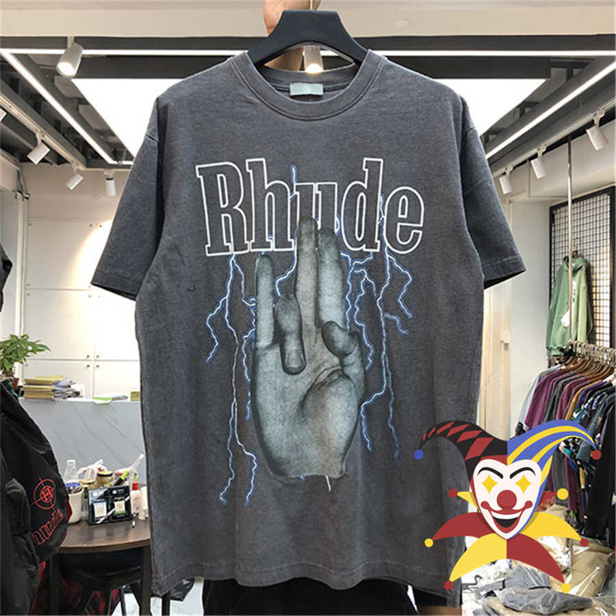 

Women's T-Shirt Vintage RHUDE T-shirt Men Women Top Version Lightning Palm T Shirt Tee Tops Short Sleeve