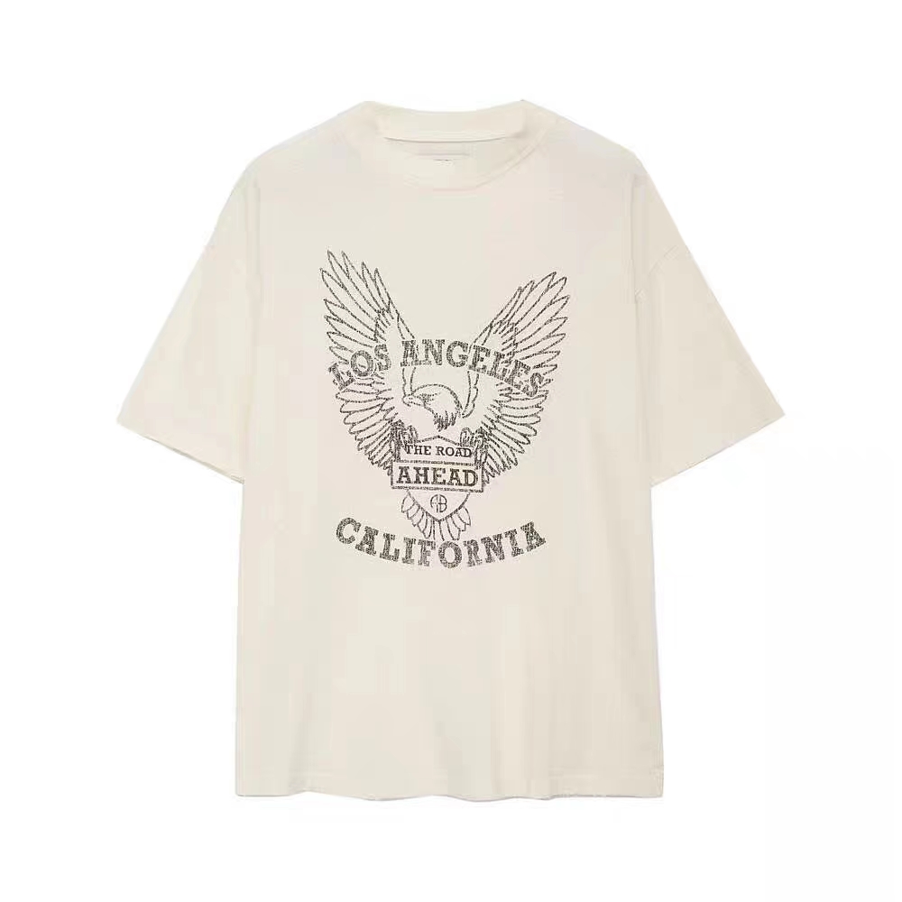 

23SS Anine Bing Women fashion classic cotton Tee New Ab wind sand point eagle print T-shirt vintage short-sleeved designer summer cotton t-shirt, Ivory