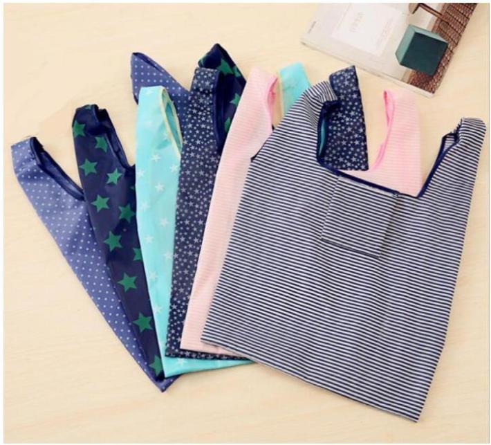 

6styles Foldable Reusable Shopping Bags Eco Storage Grocery bags star stripe Dot printed Shopping Tote Handbag 5335cm GD4996233733, Blue