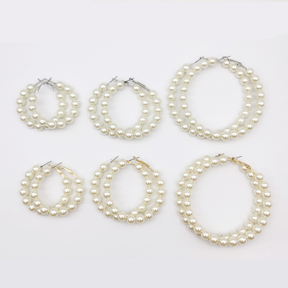 

Women Elegant White Pearl Round Circle Hoop Earring Oversize Pearl Geometric Ear Rings Fashion Jewelry