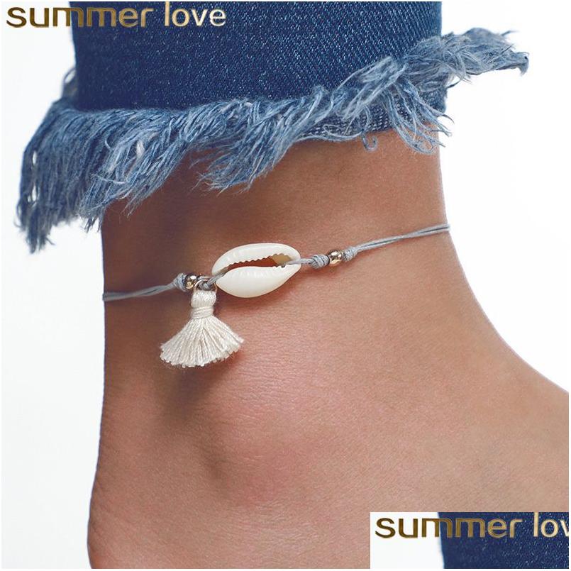 

Anklets New Arrival Tassel Shell Pendant Anklet For Women Girl Gray Rope Adjustable Bracelets Summer Beach Foot Jewelry Drop Delivery Dhqkm