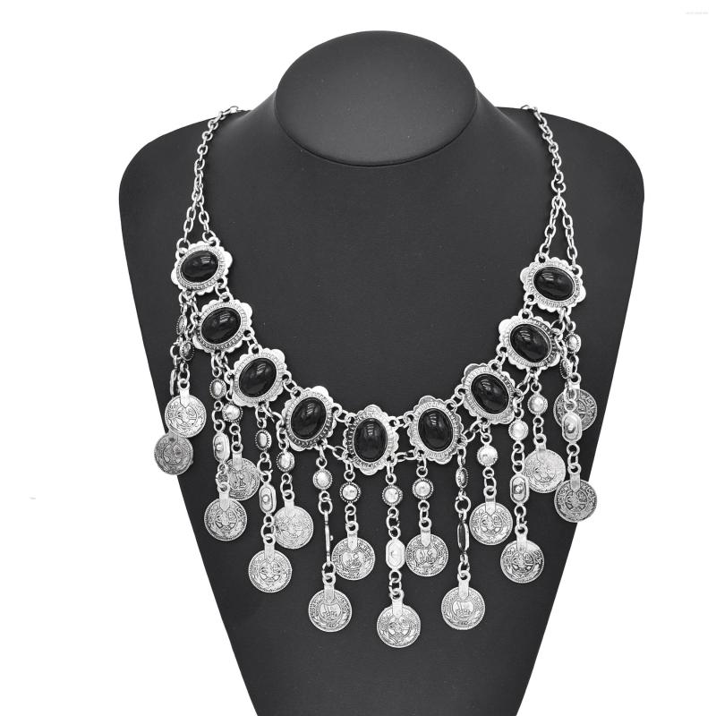 

Pendant Necklaces Coin Tassel Women Necklace Vintage Bohemian Ethnic Black Bead Chains Chokers For Girls Vacation Birthday Party