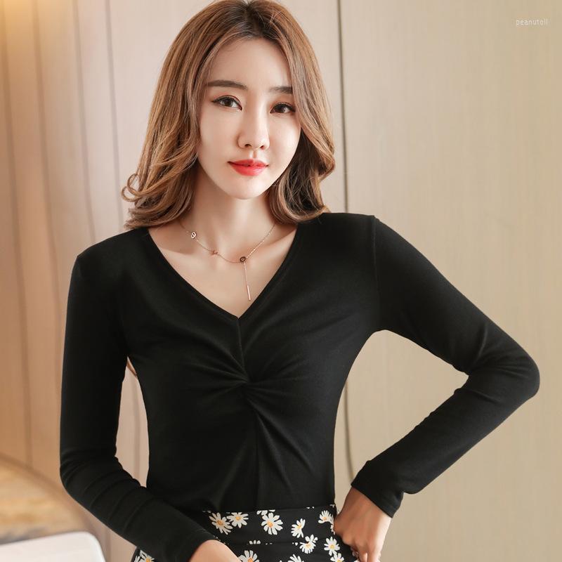 

Women's T Shirts Spring And Autumn Korean Casual Women's Long-sleeved T-shirt Bottoming Shirt 2023 V-neck Top, Gray