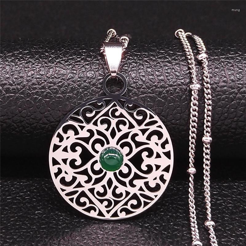 

Pendant Necklaces 2023 Flower Natural Stone Stainless Steel Chain Necklace Silver Color For Women Boho Jewelry Collier Femme N4454S04