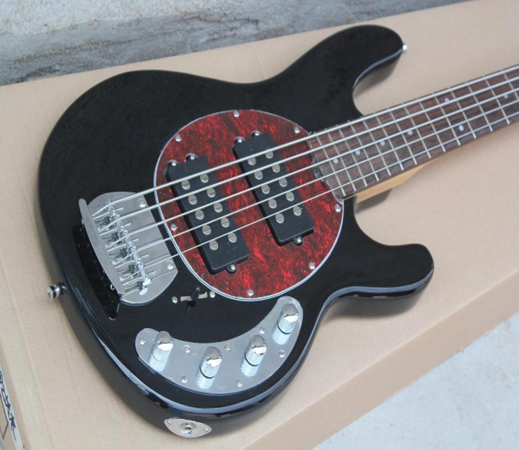 

Music Man 5 Strings Bass Ernie Ball StingRay Black Electric Bass Guitar Wine Pearl Pickguard 9V Battery Active Wires Drop Shippi9802030