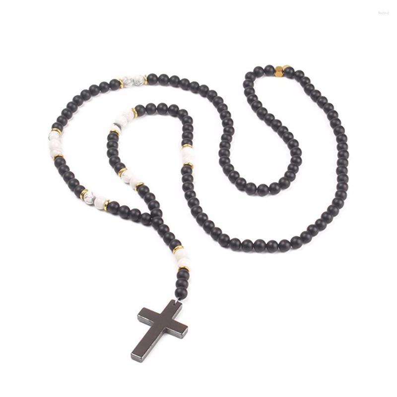 

Pendant Necklaces Originally DIY Necklace Trendy Men's Black Obsidian Beads Cross Handmade Lucky Mascot Dropship
