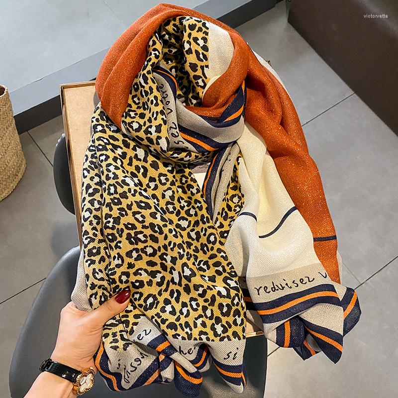 

Scarves Korean Leopard Luxury Large Cotton Hijab Women Shawls And Wraps Lady 90 180cm Warm Neck Scarf Female Beach Sunscreen