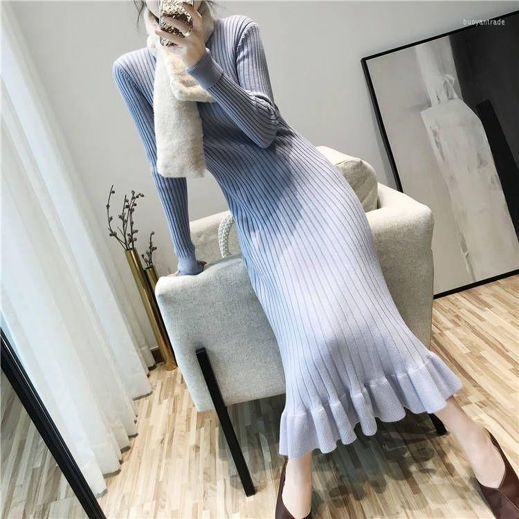 

Casual Dresses O-Neck Knitted Bodycon Long Sleeve Mermaid Sweater Women Elegance Autumn Winter Korean Vintage Clothes