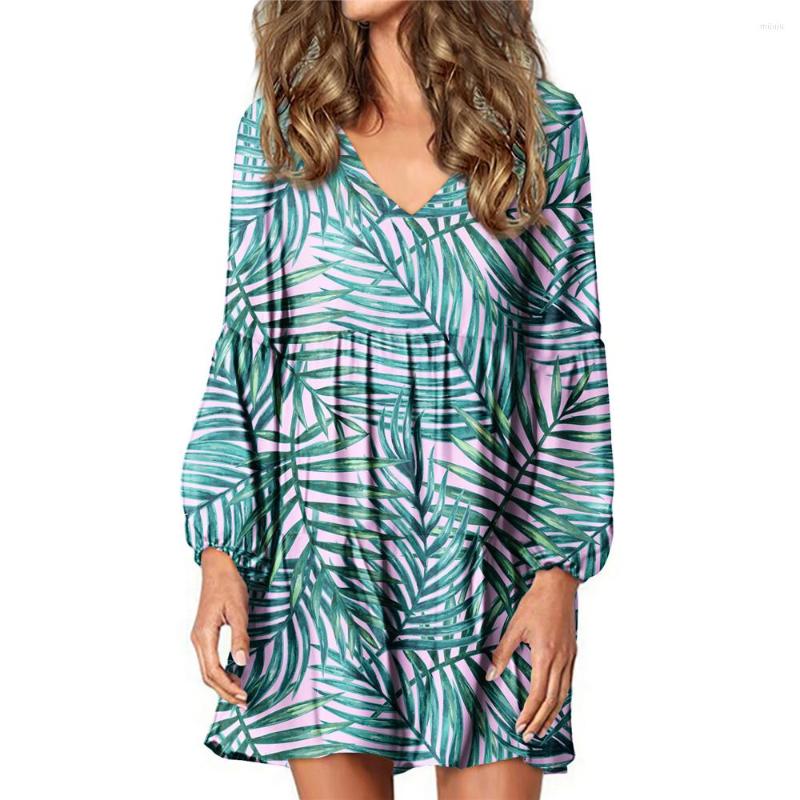 

Casual Dresses Noisydesigns 2023 Arrival Women Soft Long Tops Dress Plam Tree Pattern Printing V-Neck Party Vintage Flowy Tunic, Htac276d44