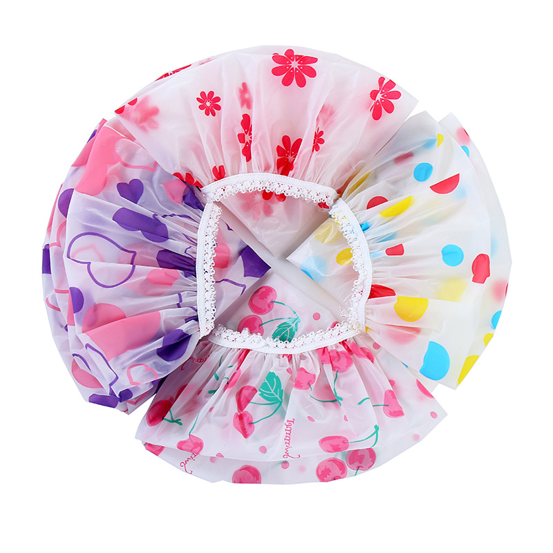 

New pastoral thicken waterproof high-grade matte printing lace enlarged shower cap make-up hat