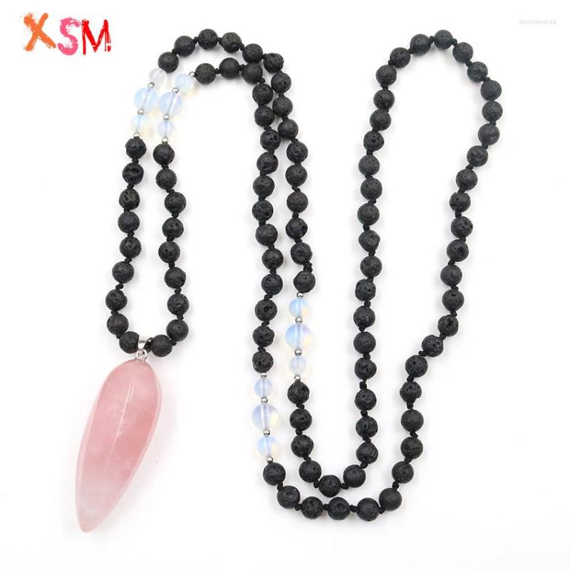 

Pendant Necklaces Natural Irregular Amethysts White Crystal Black Lava Volcanic Rock Stone 6mm Beads Long Necklace Women Charms Jewelry