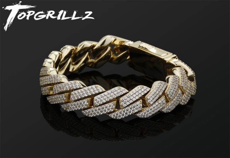 

TOPGRILLZ Mens Bracelet 20MM 3 Row Zirconia Prong Link Chain Iced Out Micro Pave CZ Cuban Hip Hop Fashion Jewelry For Gift 2202221903510