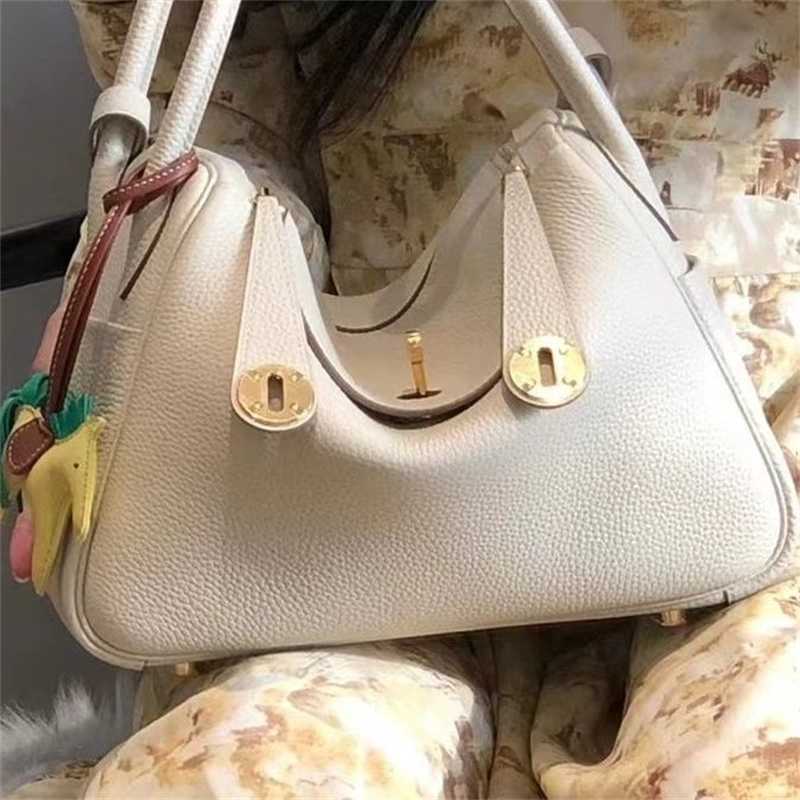 

Lindys Bags H erme Bag new head layer cowhide Lindys bag mini Lindys bag doctor bag leather shoulder pillow bag female, Elephant grey custom