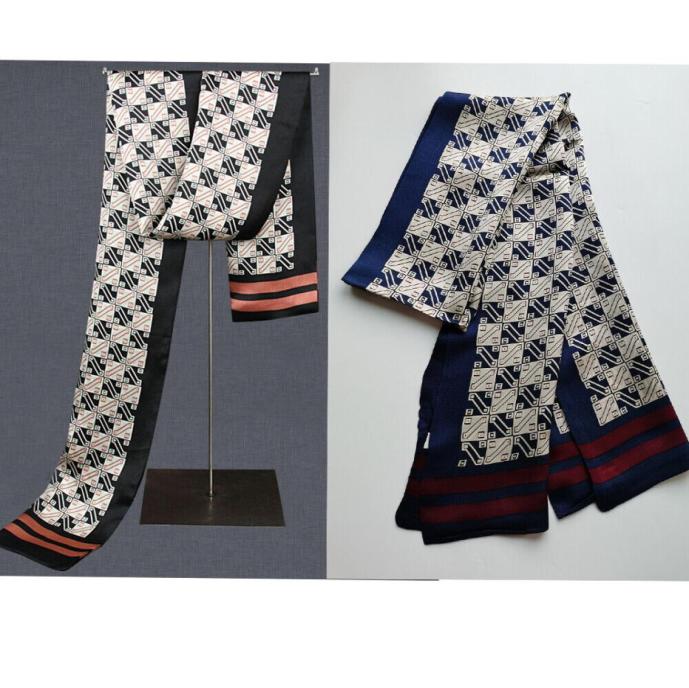 

Men039s 100 Silk Scarf Long Double Layer Neckerchief Cravat Suit Shirt Black Blue3557208