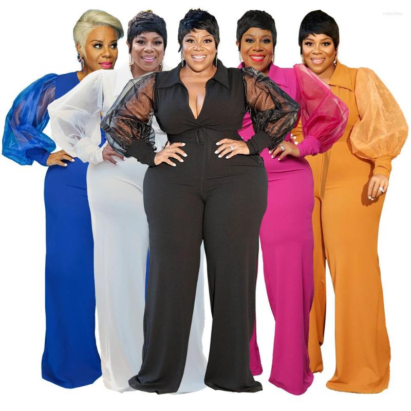 

Ethnic Clothing 2023 African Jumpsuit Spring Autumn Women Long Sleeve V-neck Polyester Solid Color L-4XL Clothes