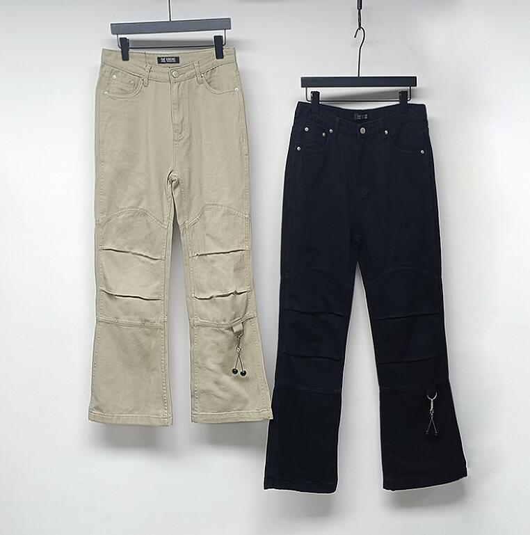 

Men fold cherry flared trousers cargo pants casual Mid-waist, Black