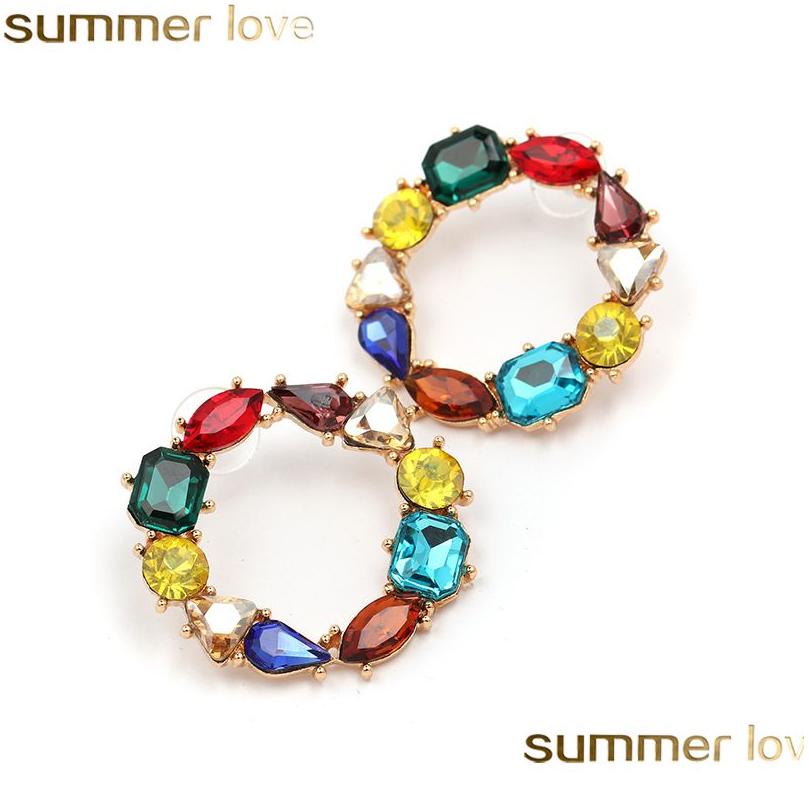 

Hoop Huggie Bohemian Colorf Crystal Circle Earrings Stunning Gold Big Rainbow Earring For Women High Quality South Korea Design Dr Dhzfi