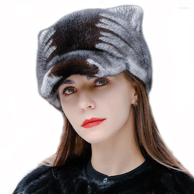 

Ball Caps Fashion Cute Ears Ear Protection Fur Hat Mink Female Winter Knitted Women Keep Warm In Real, Caps c