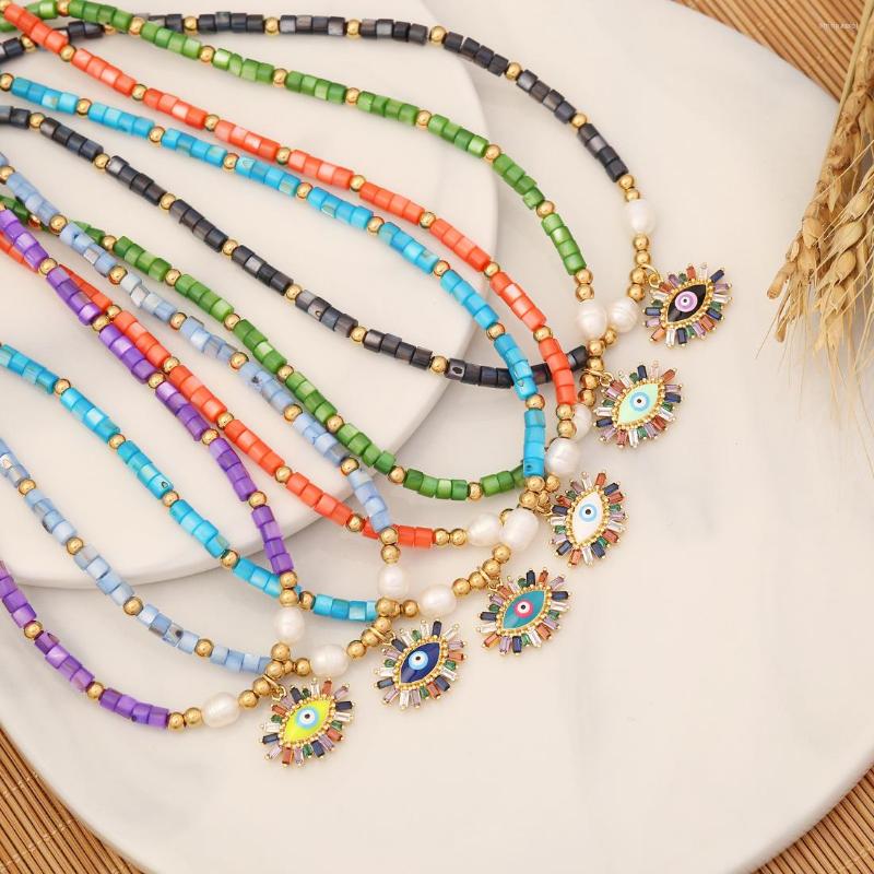 

Pendant Necklaces Colorful Zircon Eye Necklace For Women Pearl Beaded Collar Chain 2023 Fashion Jewelry Party Gift