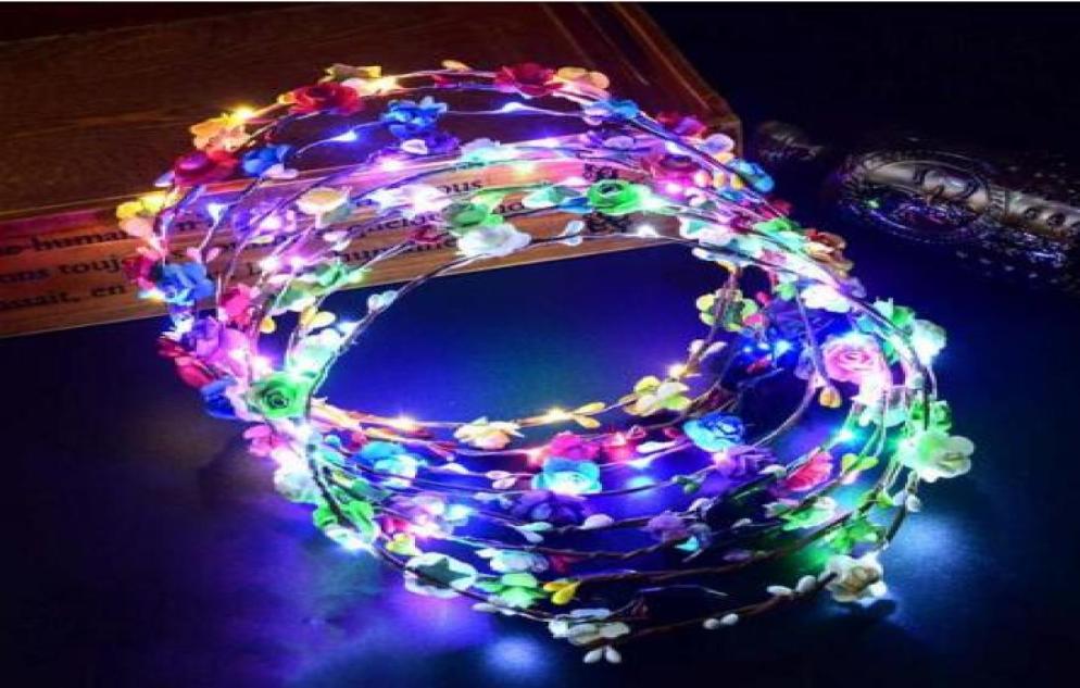 

New arrival Selling Women LED Light Up Hair Wreath Hairband Garlands Party Crown Flower Headband glowing wreath 28pcs7134682, Red