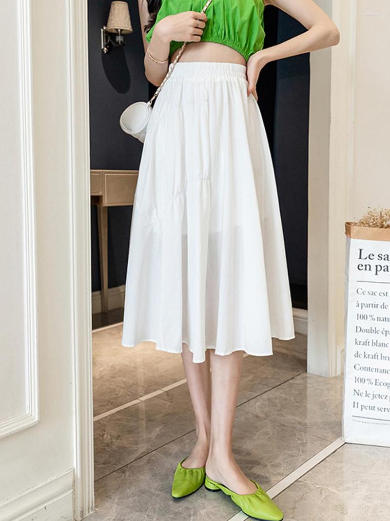 

Skirts 2023 Women's Vintage Mid Length A-Line Skirt Elastic High Waist Solid Flowy Gathered Panel Maxi, Black