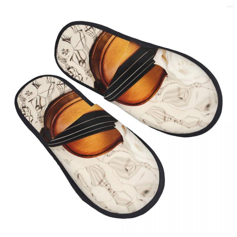 

Slippers Winter Slipper Woman Man Fashion Fluffy Warm Old Violin Musical Notes And Three Roses House Funny Shoes, Black
