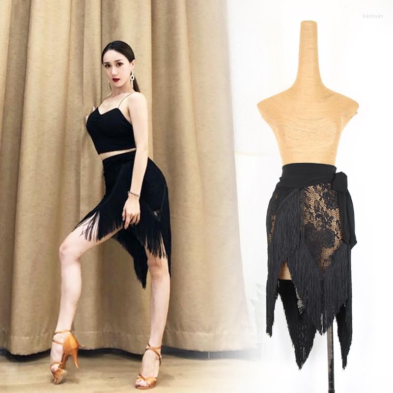 

Stage Wear Fashion Latin Dance Skirt Female Waistband Sexy Irregular Lace Tassel Hip Scarf Ballroom Cha Rumba Samba For Women DL4252, Picture shown