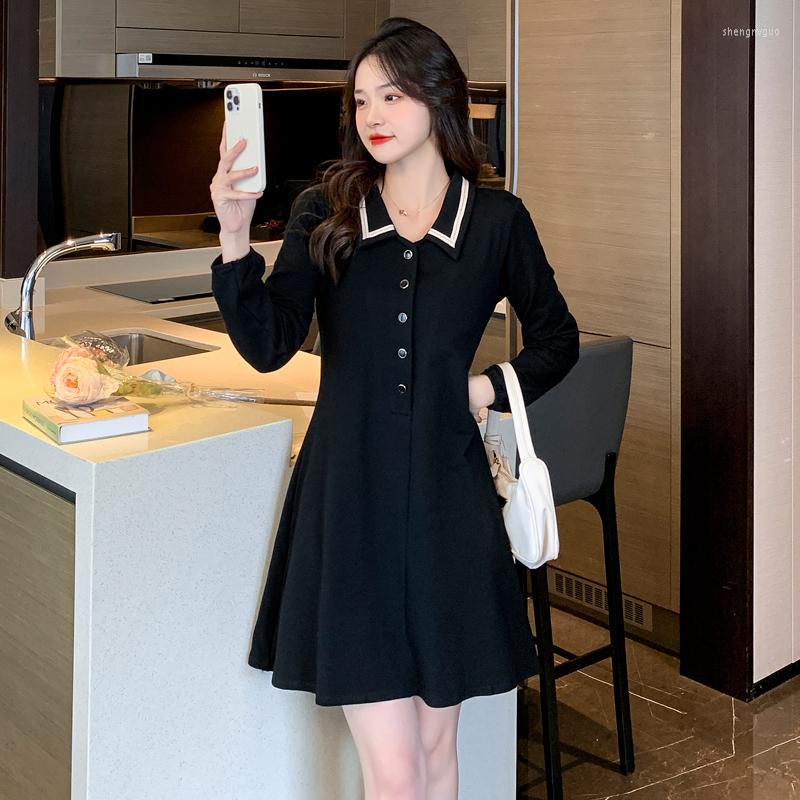 

Casual Dresses 2023 Winter French Platycodon Grandiflorum Tide Big Yards Fat Girl Loose Dress, Black