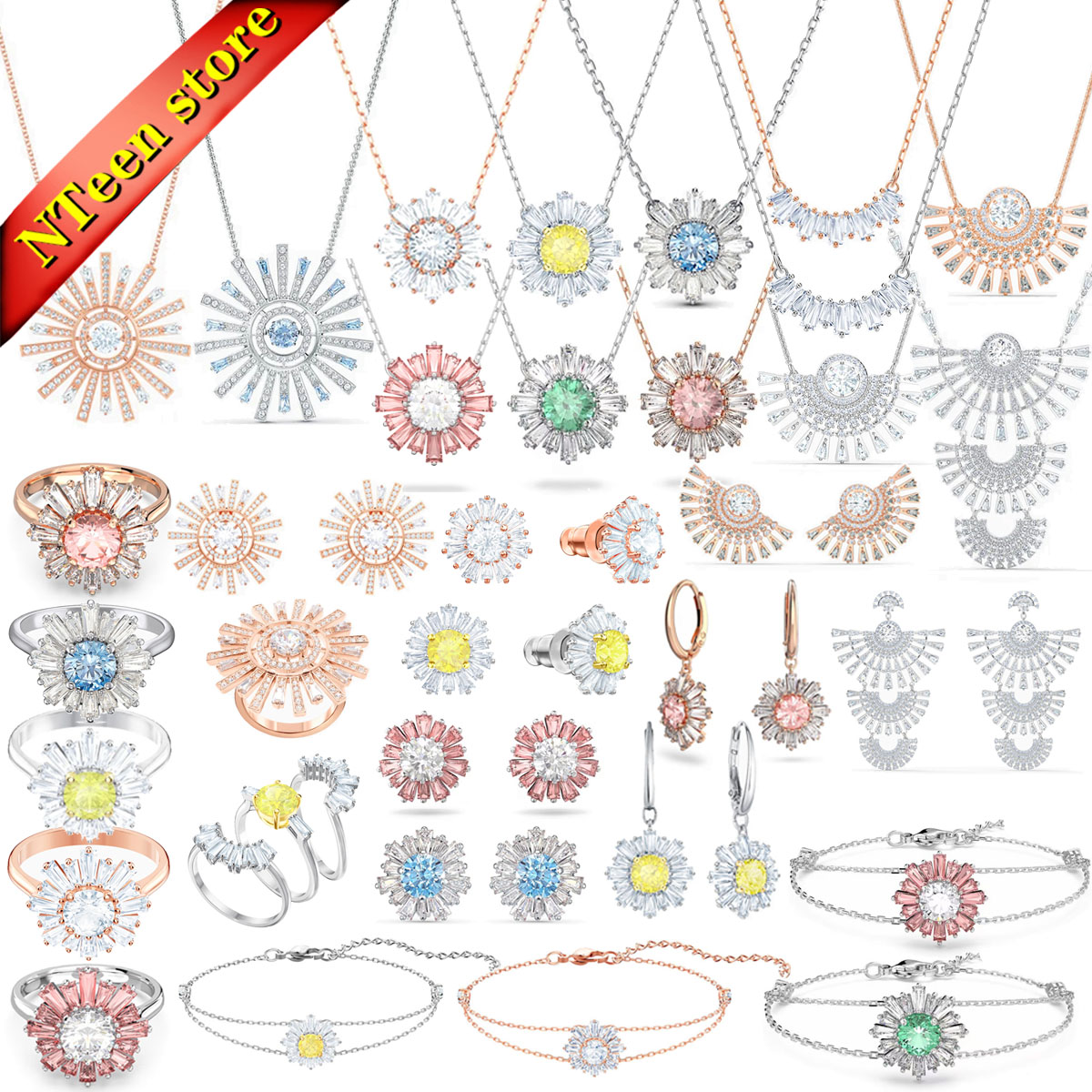 

Swa 2023 Original Jewelry Set Daisy Series Luxury Fan Shining Crystal Women's Earrings Necklace Bracelet Romantic Gift With logo
