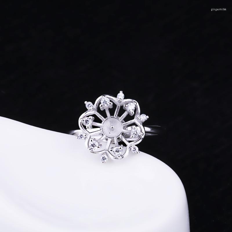 

Cluster Rings Fine Silver Sterling 925 White Gold Color Engagement Wedding Ring For Women 8mm Pearl Round Bead Jewelry Setting Crystal