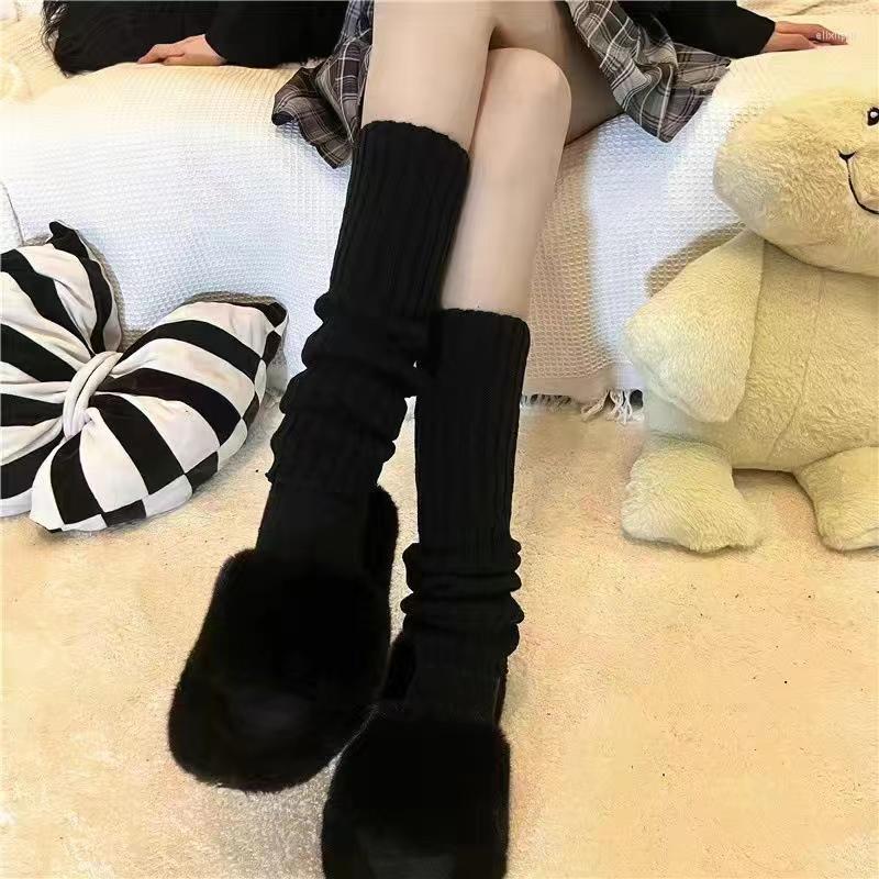 

Women Socks 2023 Women's Solid Color Knitted Long Outdoor Knee High Elastic Thermal Punk Style Heaping Hip Hop Rock, Black