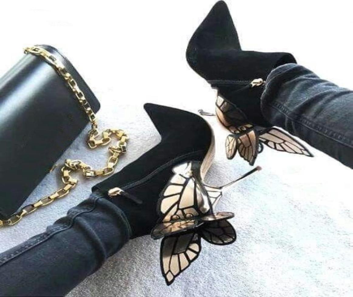

Spring Autumn Angel Wings Lady Pointed Toe Sexy Stiletto High Heels Boots Butterfly Black Suede Woman Ankle Boots Shoes Tstage Pu5466644, Sky blue