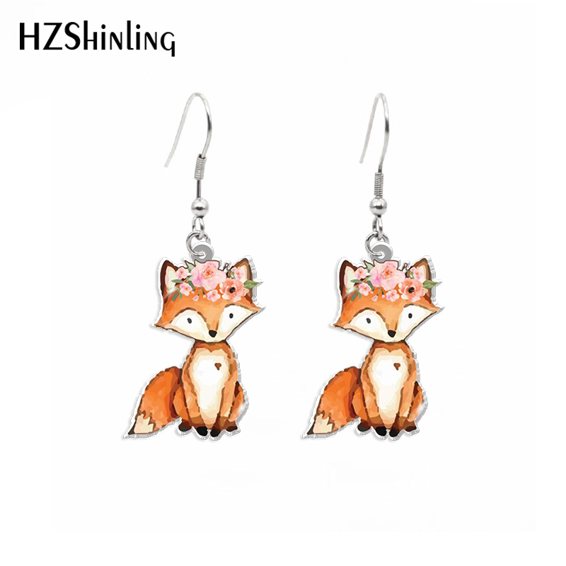 

2021 New Red Fox Dangle Earring Forest Animal Acrylic Hook Earring Epoxy Jewelry Earrings Gifts Friends