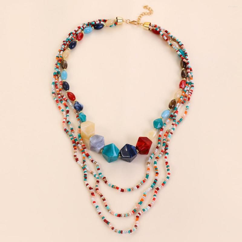 

Pendant Necklaces Wholesale Item Bohemia Jewelry Multi Layer Handmade Beads Chain Colorful Stone Pendants Boho Beaded Necklace For Women