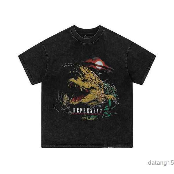 

Men' T-shirts Represent 23ss Vintage Washed Crocodile Sunset Print Printed Distressed Short-sleeved T-shirt Hip Hop Couple Fashion 4 NX6V