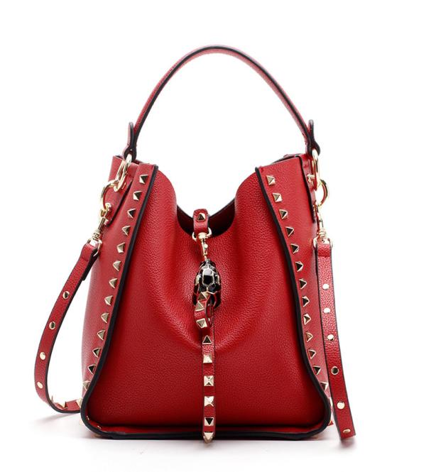 

women designer fashion luxury Women039s Bucket Bag Genuine Leather Ladies Rivet Handbags Female Shoulder wallet4656923, Black