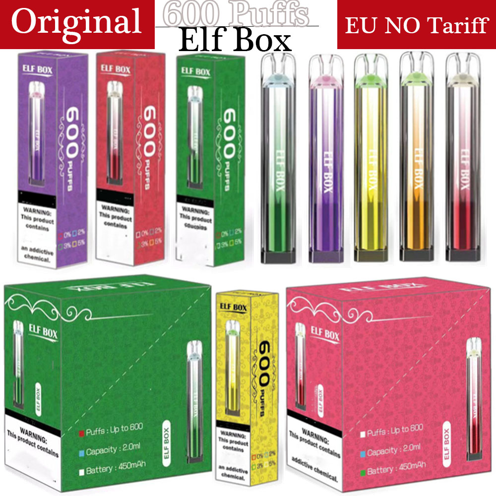 

Original ELF BOX 600 Puffs E Cigarettes Vapes Disposable Vape Pen 2% 5% RGB Light E Cigs 450mAh Battery 2ml Prefilled Mesh Coil Pod Puff 600 Vapers Device