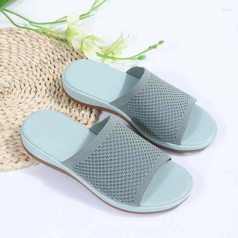 

Slippers Women's Flying Woven Sandals Spring Summer Flip-Flops Beach Shoes Ladies Thick Bottom Casual Flat Plus Size 36-43, Dark blue
