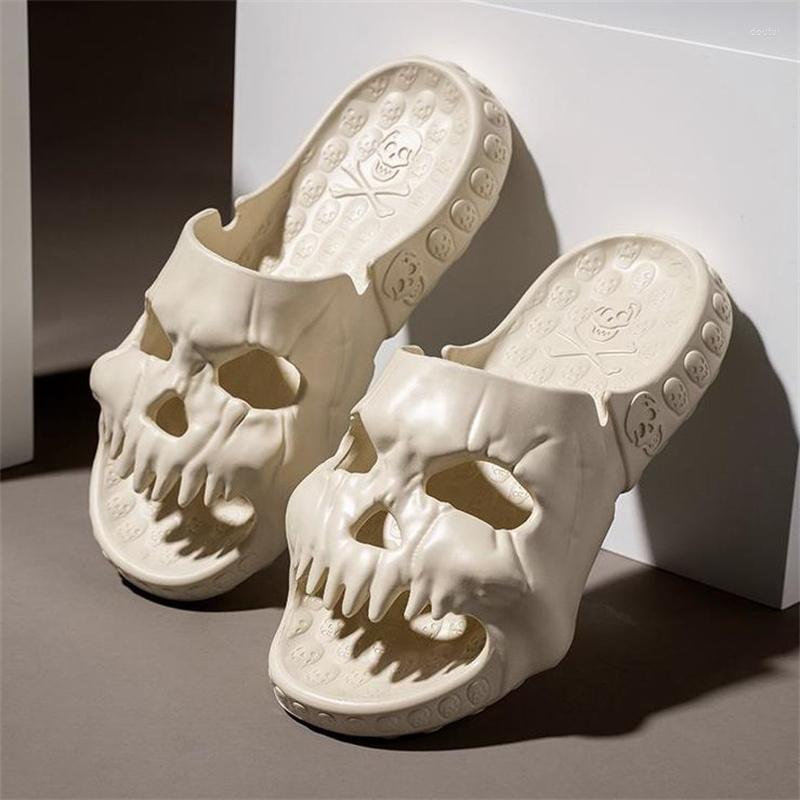 

Slippers Personalized Skull Design Women 2023 Summer Outdoor Fun For Novelty Slide Thick Sole Beach Non-slip, White